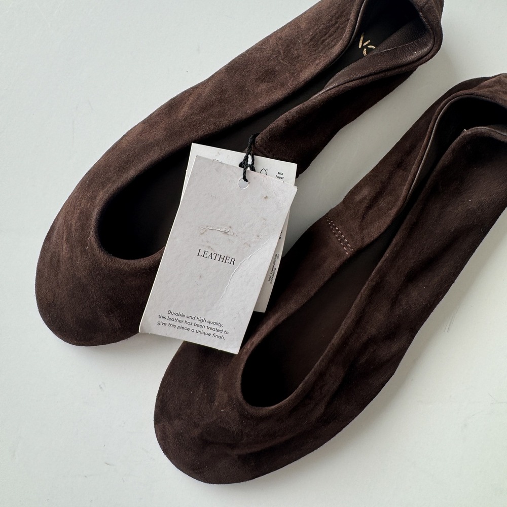 MNG Brown Suede Ballet Flats Leather Minimalist Slip On Shoes Size 35/5 NWT - Picture 6 of 7